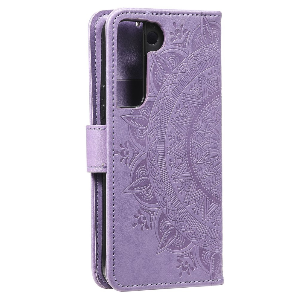 Samsung Galaxy S22 5G Leder Tasche Wallet - Mandala Flowers Imprint - Lila