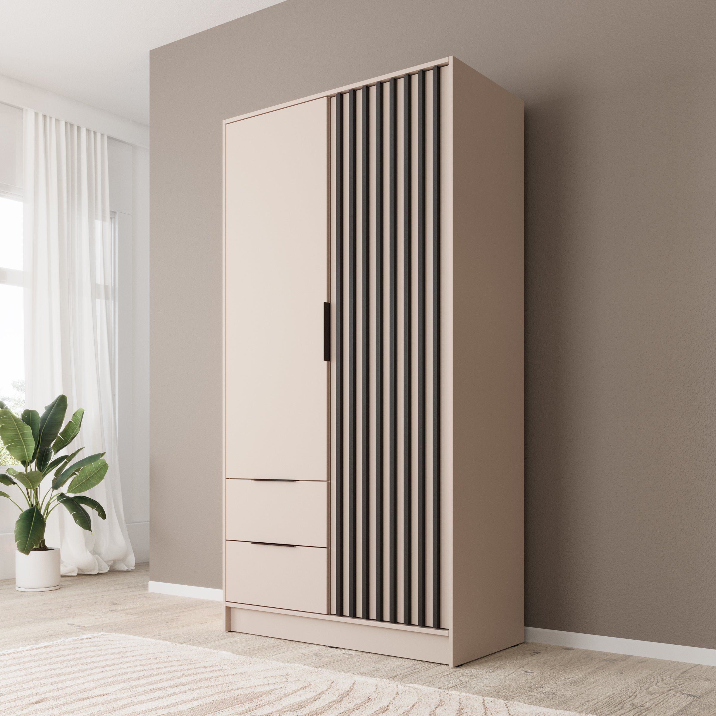 Meubella - Kledingkast Nairobi - Beige - Zwart - 105 cm