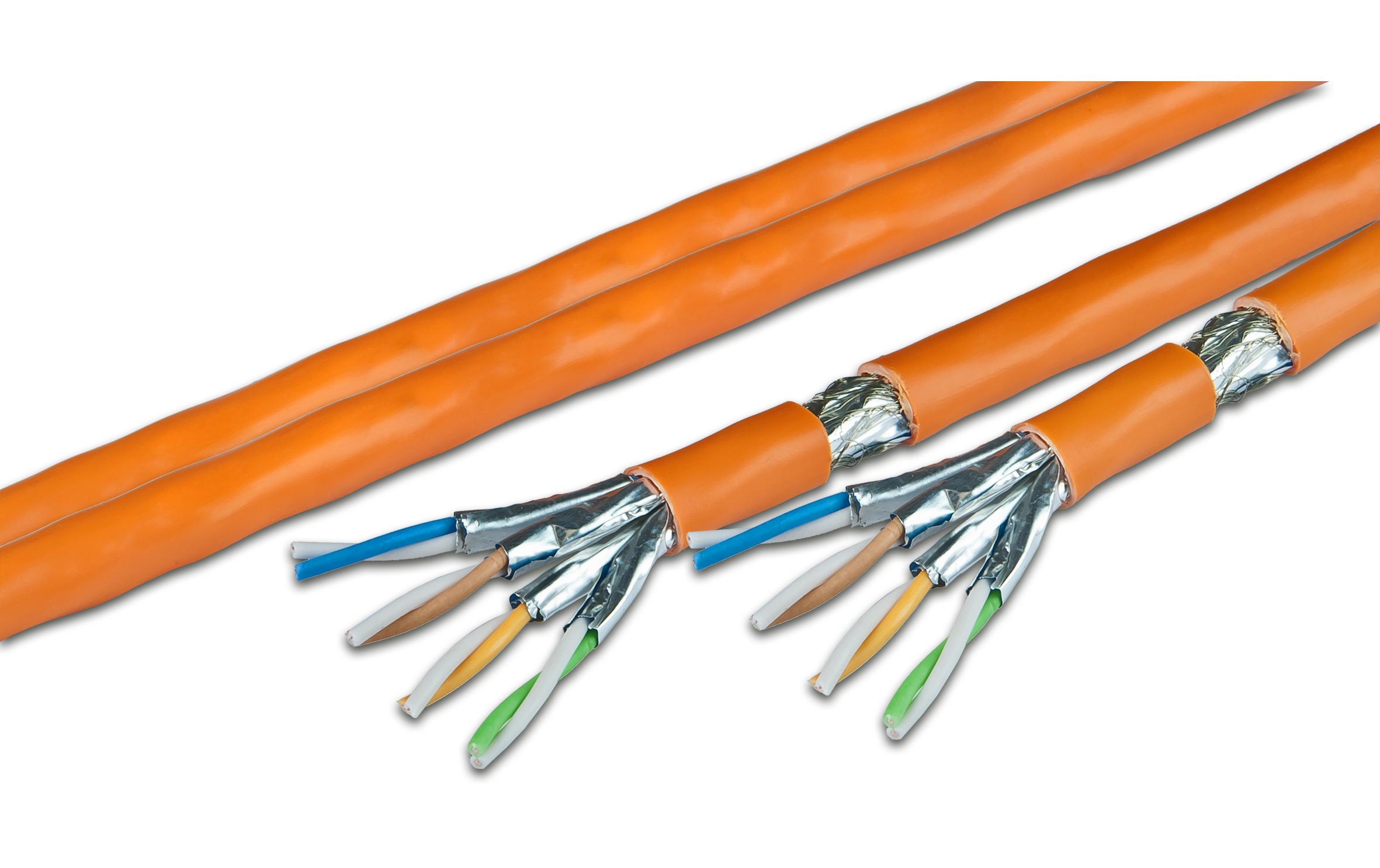 Verlegekabel VKW SFTP K7 LSOH3 Cat 7, S/FTP, 100 m, Orange<br>KAT7 Verlegekabel, S/FTP, 1000MHz, LSOH3, Duplex, 100m