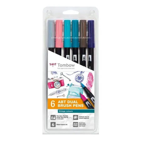 Tombow ABT Dual Brush Pen zwei Spitzen Vintage Colours 6St, Bunt