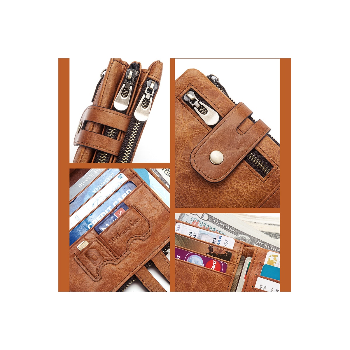 Tri-fold RFID lommebok med 2 myntlommer Brun