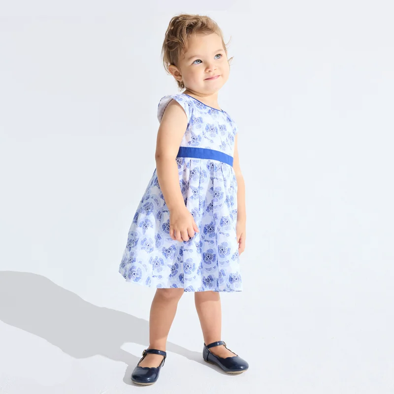 Robe chic fleurie bleu bébé fille Bleu