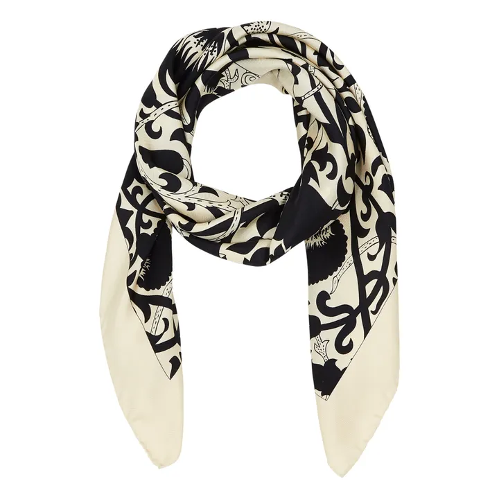 Aeneis Foulard en Soie Mur Floral Grand  | Noir