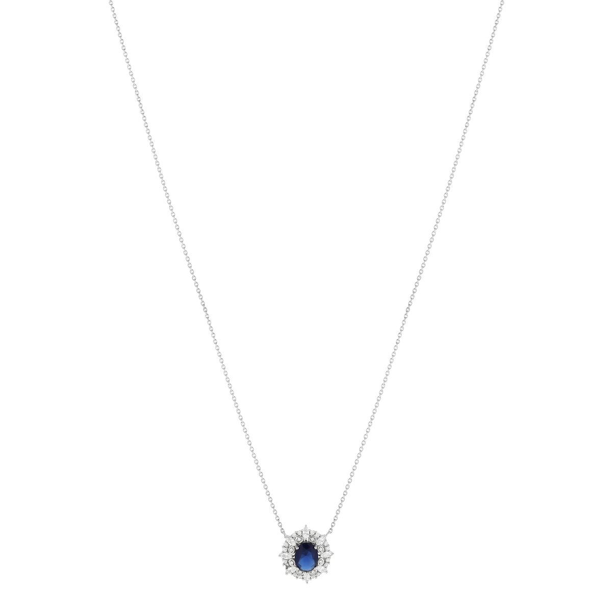 Collier argent 925 pierre bleue et zirconias 45 cm