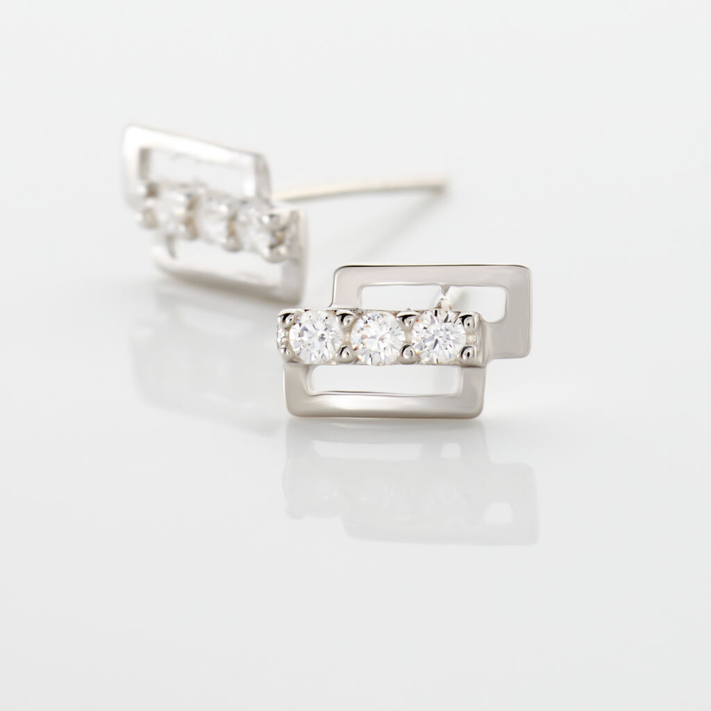 Boucles D'oreilles Puces Youssa Barrettes Or Blanc Oxyde De Zirconium