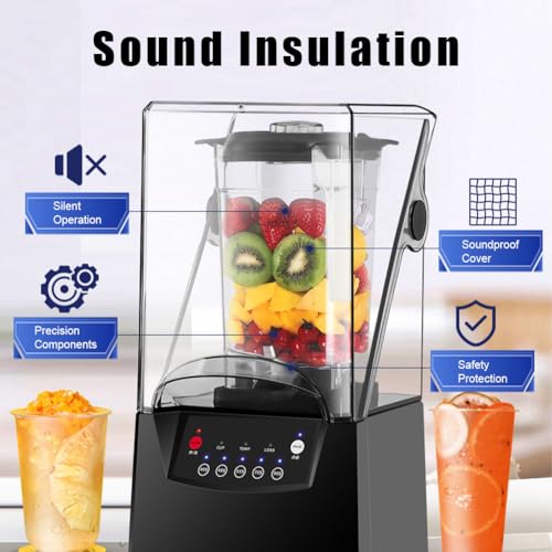 Mélangeur Commercial Silencieux, Machine de Cuisson à paroi cassée silencieuse de 1000 W avec récipient de 2 L, Machine à Smoothie de mélangeur de 17 000 TR/Min avec Moteur en cuivre Pur pour : Cuisine et Maison