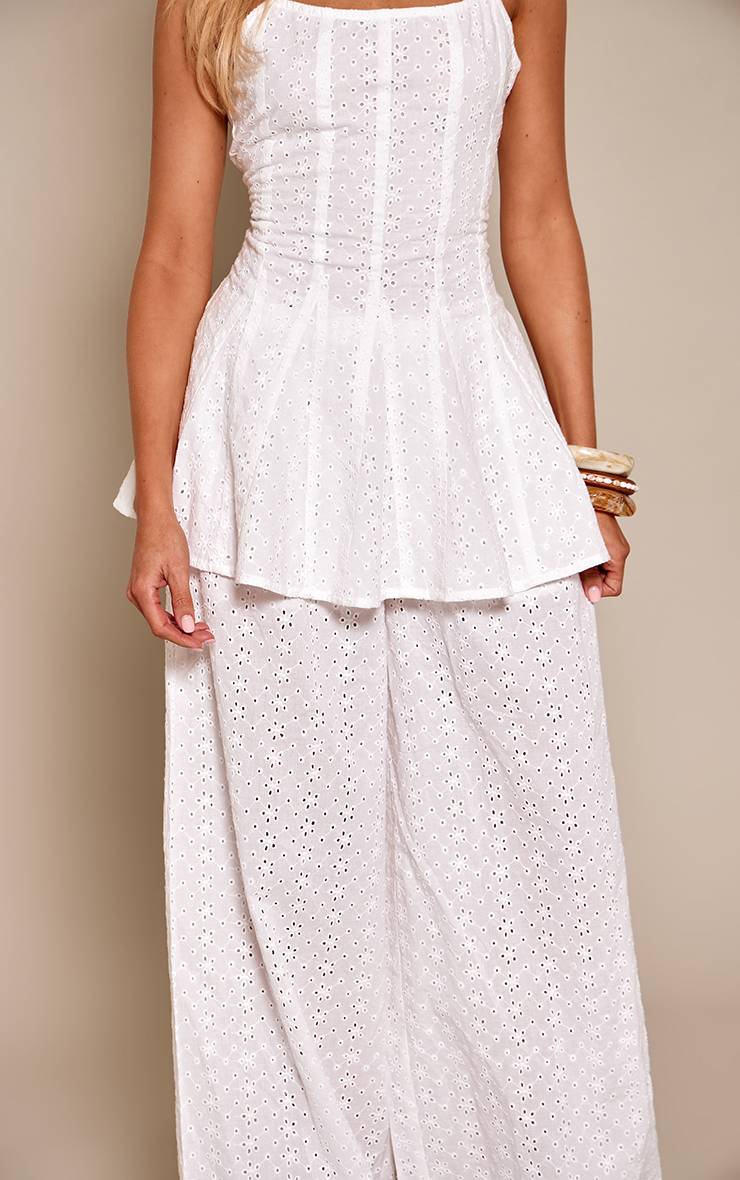 Blanc Pantalon Droit Broderie Anglaise Ensemble Coordonné