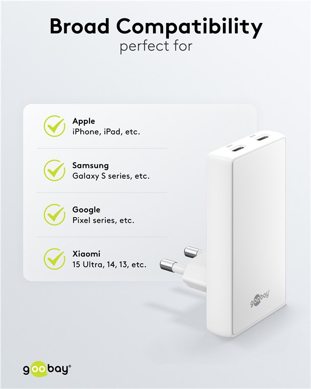 (65W) Dual 90° Flat USB C GaN Ladegerät Netzteil Power Delivery Quick Charge (75726) - Weiss