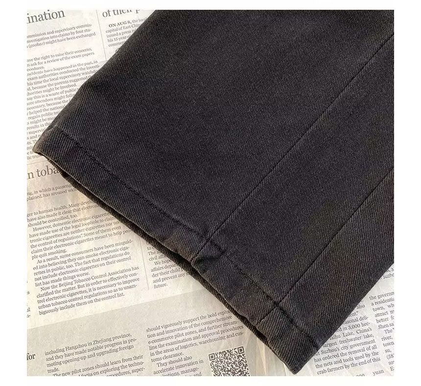 Urtishia - Hoge taille jeans met wijde pijpen en dubbele zakken