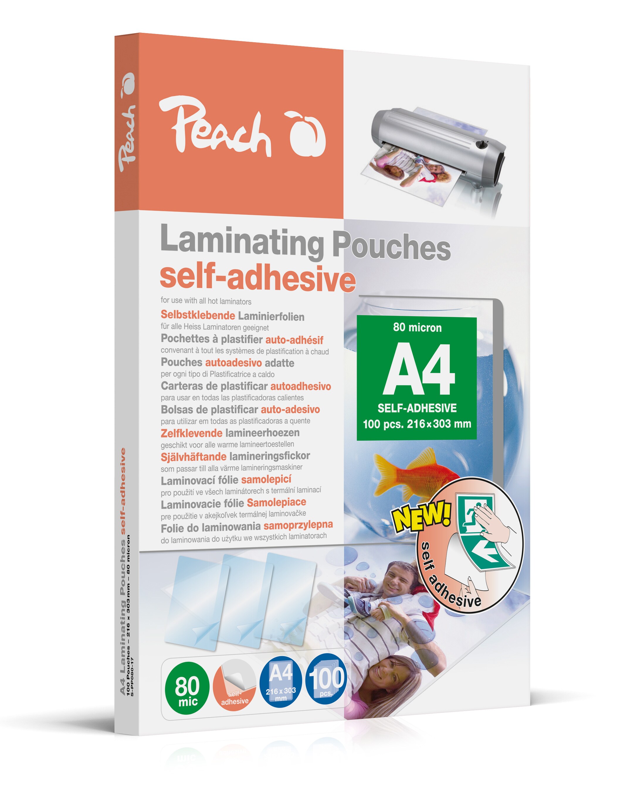 Peach 100 x A4 Laminierfolien, 80 mic, selbstklebend