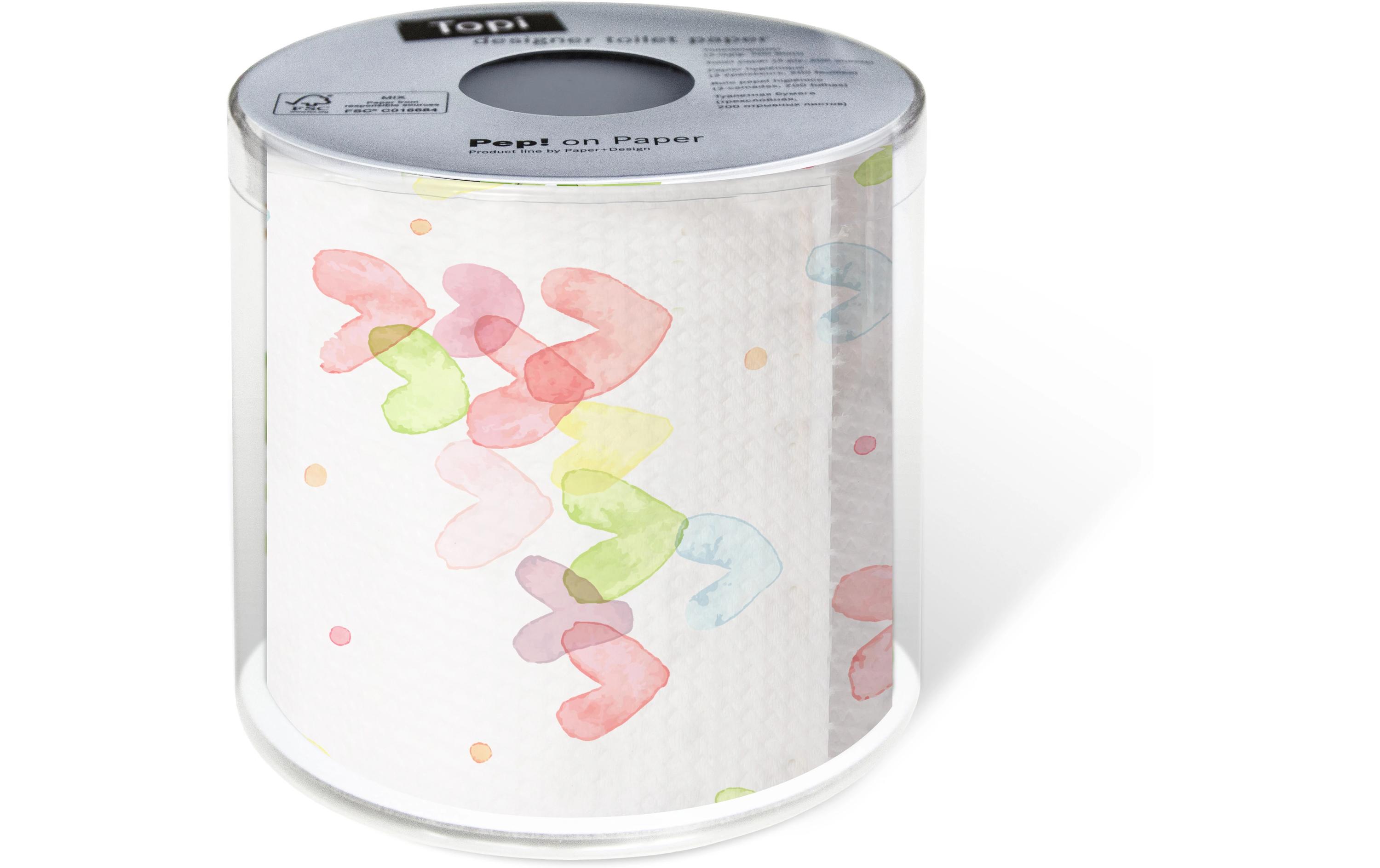 Toilettenpapier Hearts Pastel Rollen, 3-lagig, MehrfarbigWC Papier mit Motiv