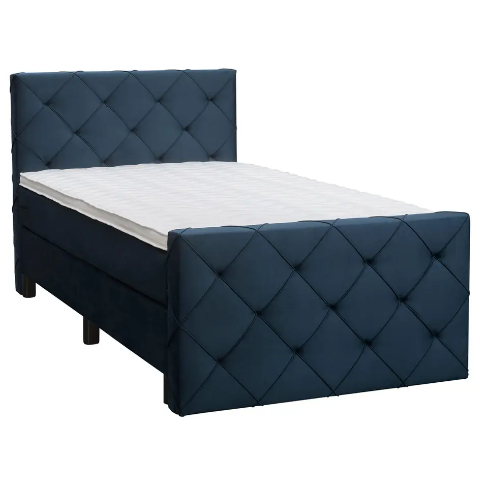Boxspring met voetbord Liv geruit - blauw - 120x200 cm - ronde poot