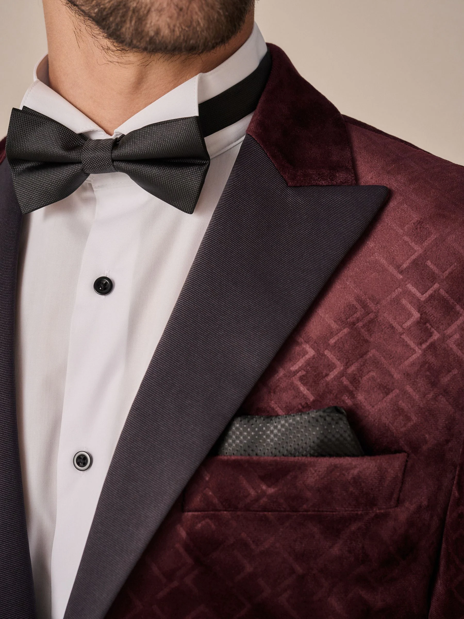 Bordeauxrood geometrisch - Slim Fit - Fluwelen blazer met patroon