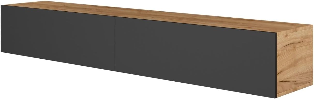 Planetmöbel West TV-Schrank, Fernsehtisch 200 cm lang, TV-Board hängend oder stehend, Fernsehschrank für Wohnzimmer, 2X TV Möbel 37,8 x 100 x 30 cm, Gold Eiche anthrazit