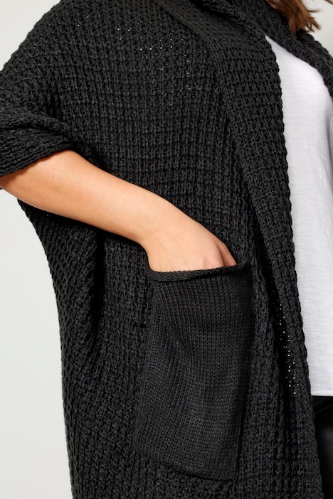 Strickponcho, oversized, Strukturstrick offene Form, Langarm