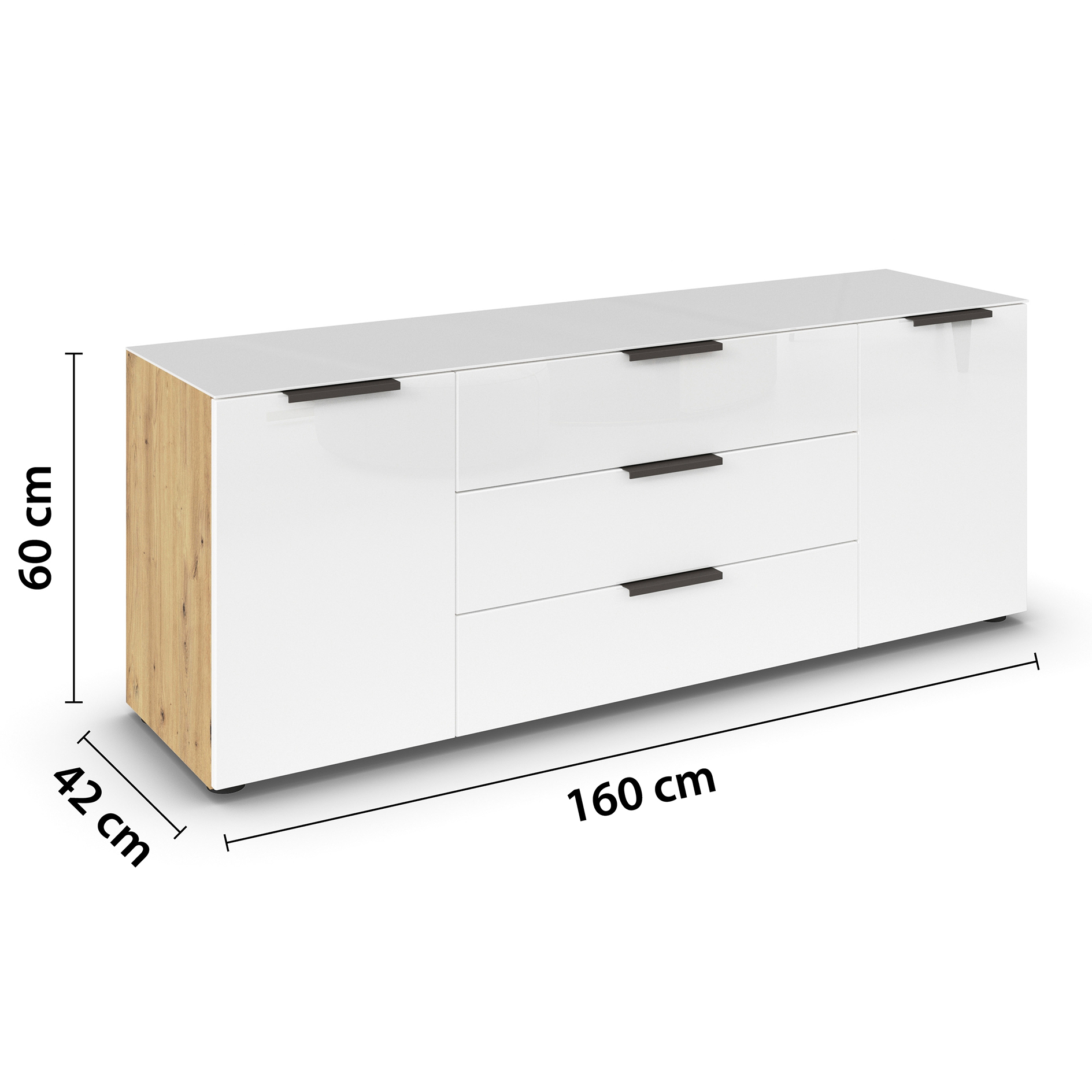 Lowboard - Artisan Eiche-weiß - Glasfront - 160 cm