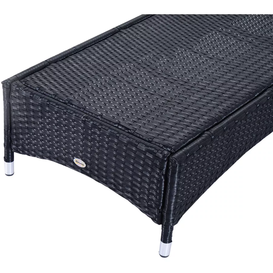 Outsunny Rattan Sonnenliegen mit Tisch schwarz