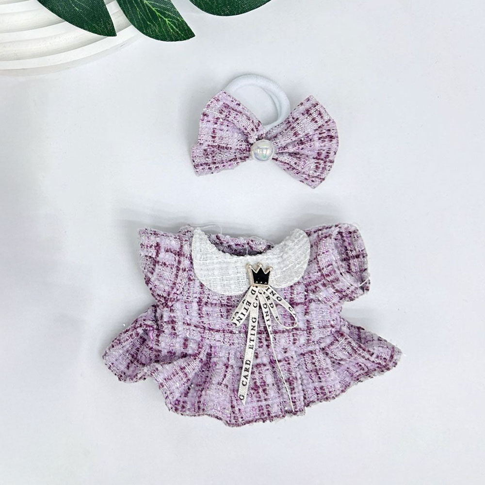 (2-tlg. Set) Monsterhäschen Bouclé Kragen Kleid Puppen Zubehör Outfit Verkleidungs Accessoire inkl. Schleife - Lila
