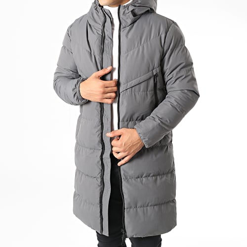 Doudoune Capuche Longue Gris