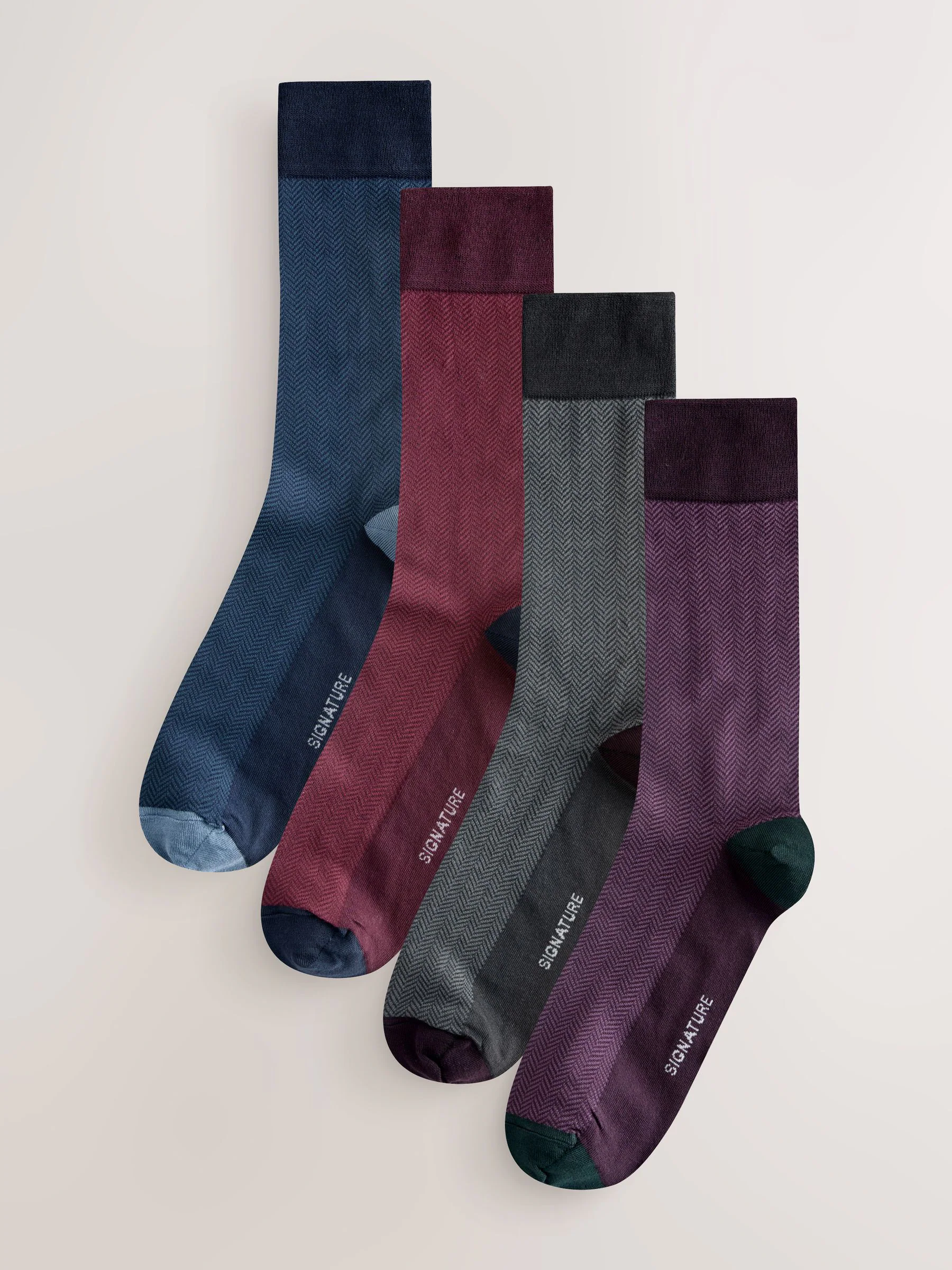 Rood/groen/blauw met visgraatmotief - Modal Signature sokken 4 paar