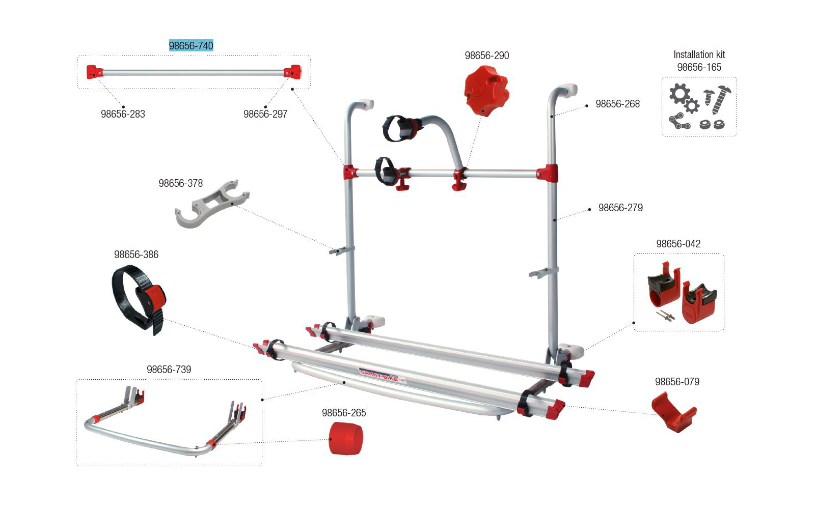 Fiamma Aufstützrohr Kit passend für Carry Bike Pro Autotrail - Fiamma Ersatzteilnummer 98656-740