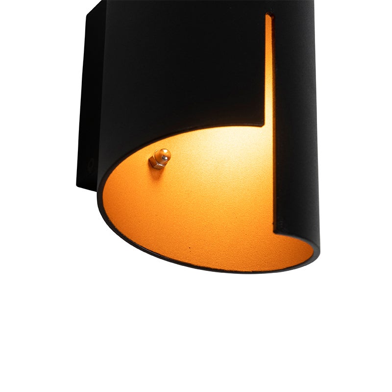 Design wandlamp, zwart met gouden accenten - Faldo