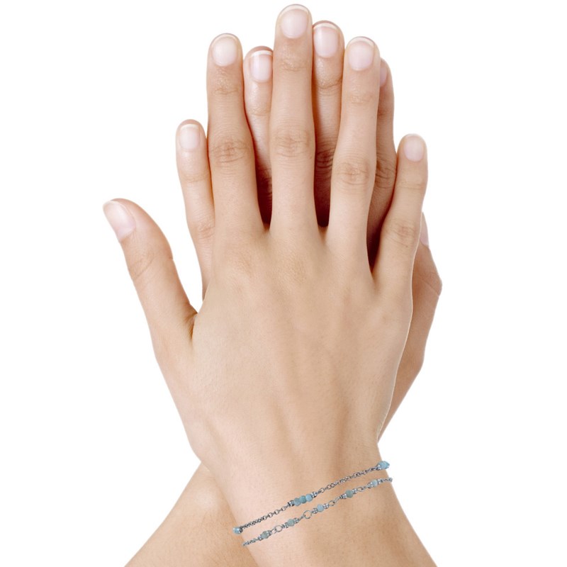 Bracelet Argent Rhodié Quinze Petites Perles de Larimar Facettées