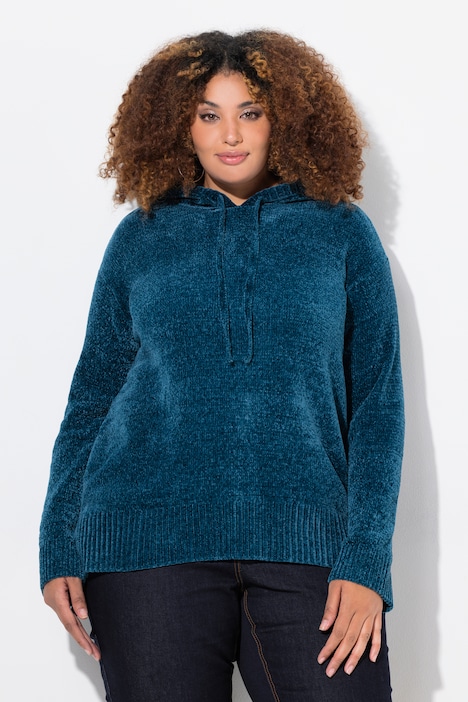 Chenille-Hoodie, Kapuze, Kordel, Langarm