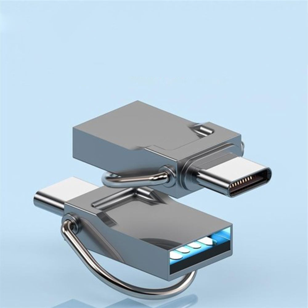 (128GB) USB C / USB A Mini Speicher Stick Flash Drive mit einem Ring für Schlüsselanhänger (10Gbit/s) - Grau