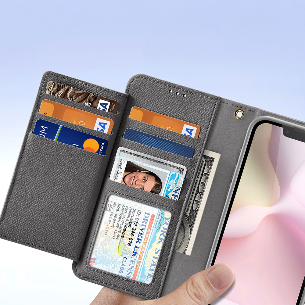 iPhone 16e Leder Tasche mit Kartenfächer   Münzfach   MagSafe Schutzhülle - Grau