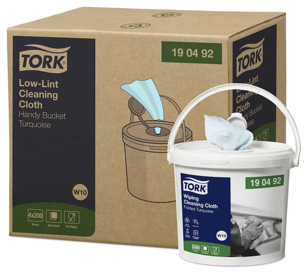 Aftørringsklud Tork Sensitiv W10 Cleaning turkis i spand med 200 ark - (4 spande pr. karton)
