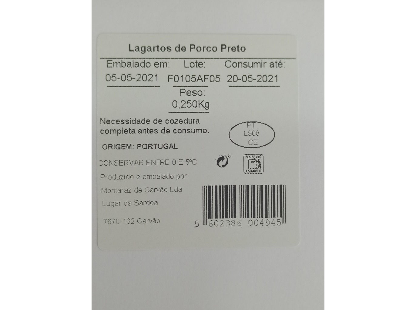 LAGARTOS PORCO PRETO AUCHAN CULTIVAMOS O BOM 250GR