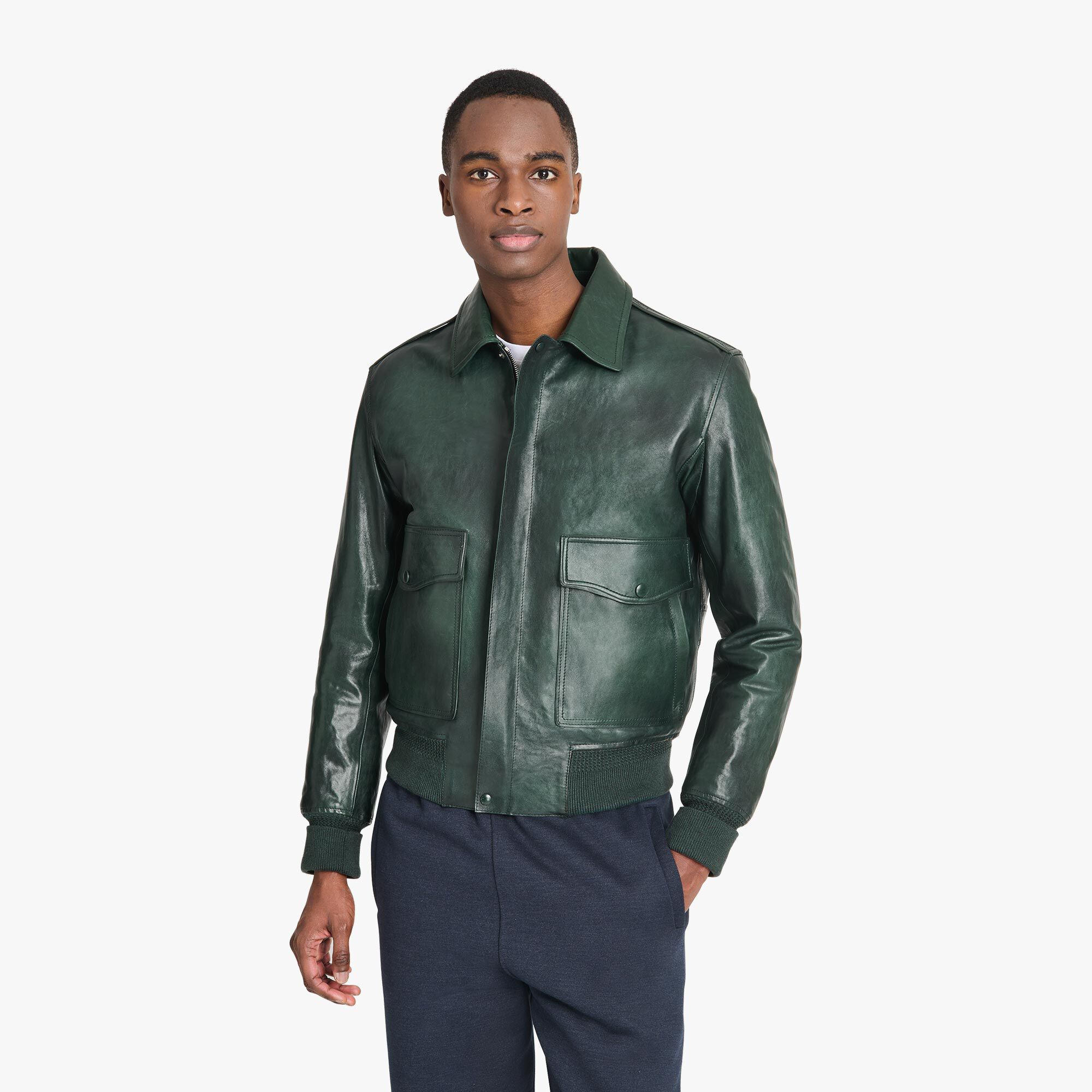 Blouson Aviateur En Cuir Patine