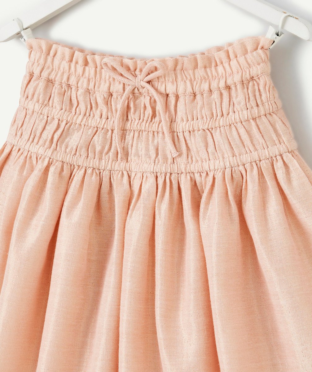 JUPE COURTE PLISSÉE FILLE ROSE MÉTALISSÉE AVEC TAILLE ÉLASTIQUÉE