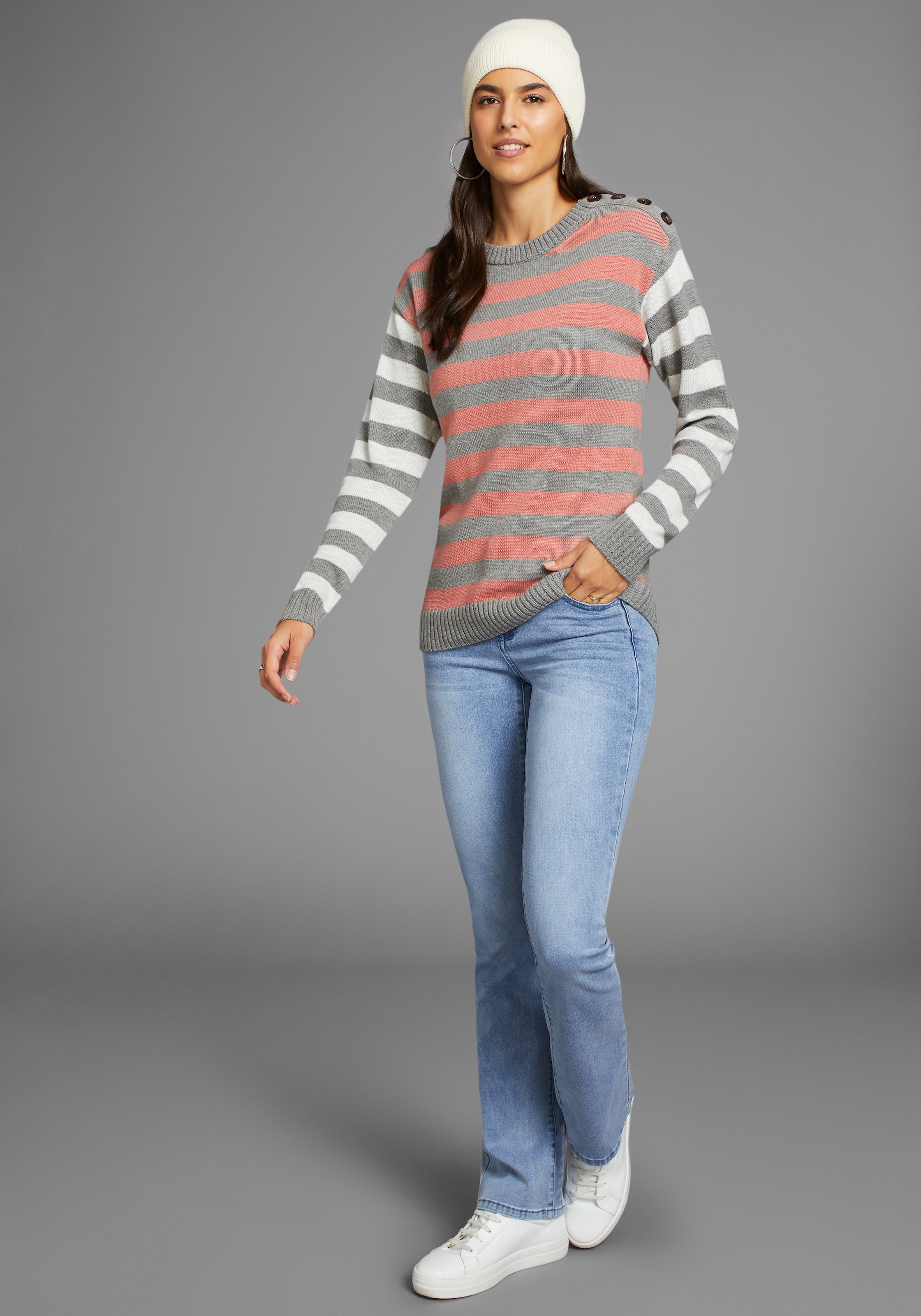 Laura Scott Strickpullover in trendy Streifenmuster mit Knopfleiste