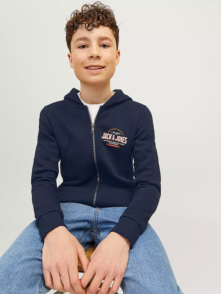 JACK & JONES Jungen Kapuzensweattjacke  JJELOGO dunkelblau