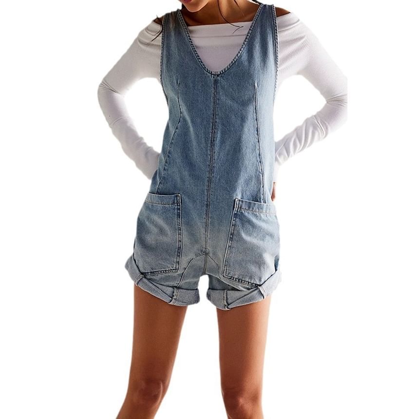 Rantucket Hi - Mouwloze U-hals denim romper
