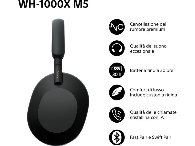 Sony Wireless Over-Ear-Kopfhörer WH-1000XM5 Schwarz Kabellose Kopfhörer mit Noise Cancelling