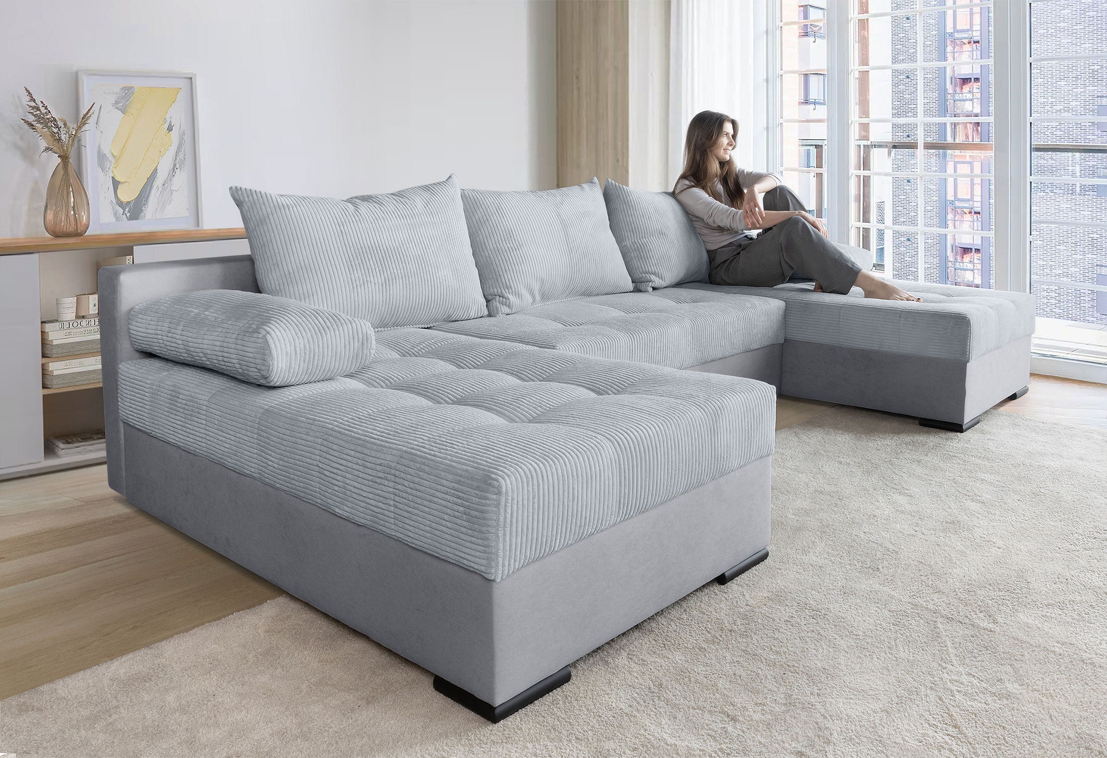 COLLECTION AB Wohnlandschaft »Josy U-Form, B: 269 cm« mit Bettfunktion & Bettkasten, Federkern