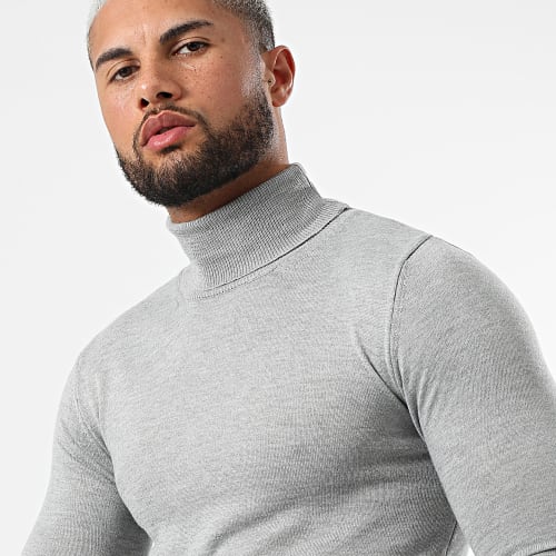 Pull Col Roulé 0080 Gris Clair Chiné