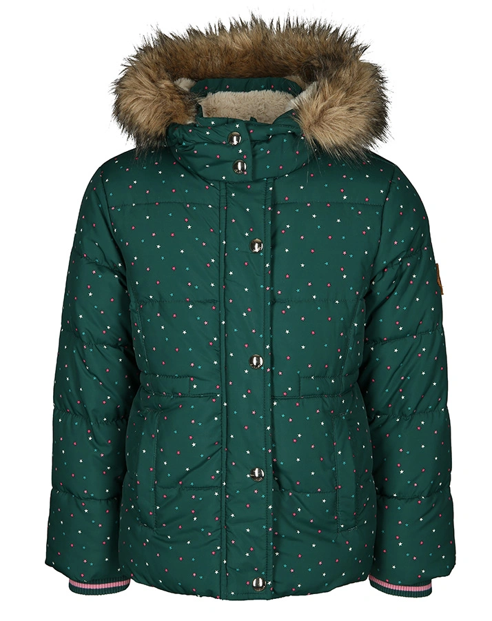 Steppjacke STELLA – STARS mit Kunstfellbesatz in dunkelgrün