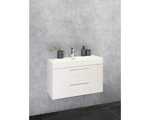 Badkamermeubelset Differnz Somero BxHxD 80 x 170 x 38 cm, frontkleur wit hoogglans met wastafel in mineraal gegoten wit