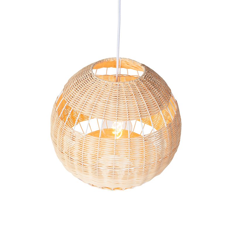 Landelijke hanglamp wit met rotan - Rattan