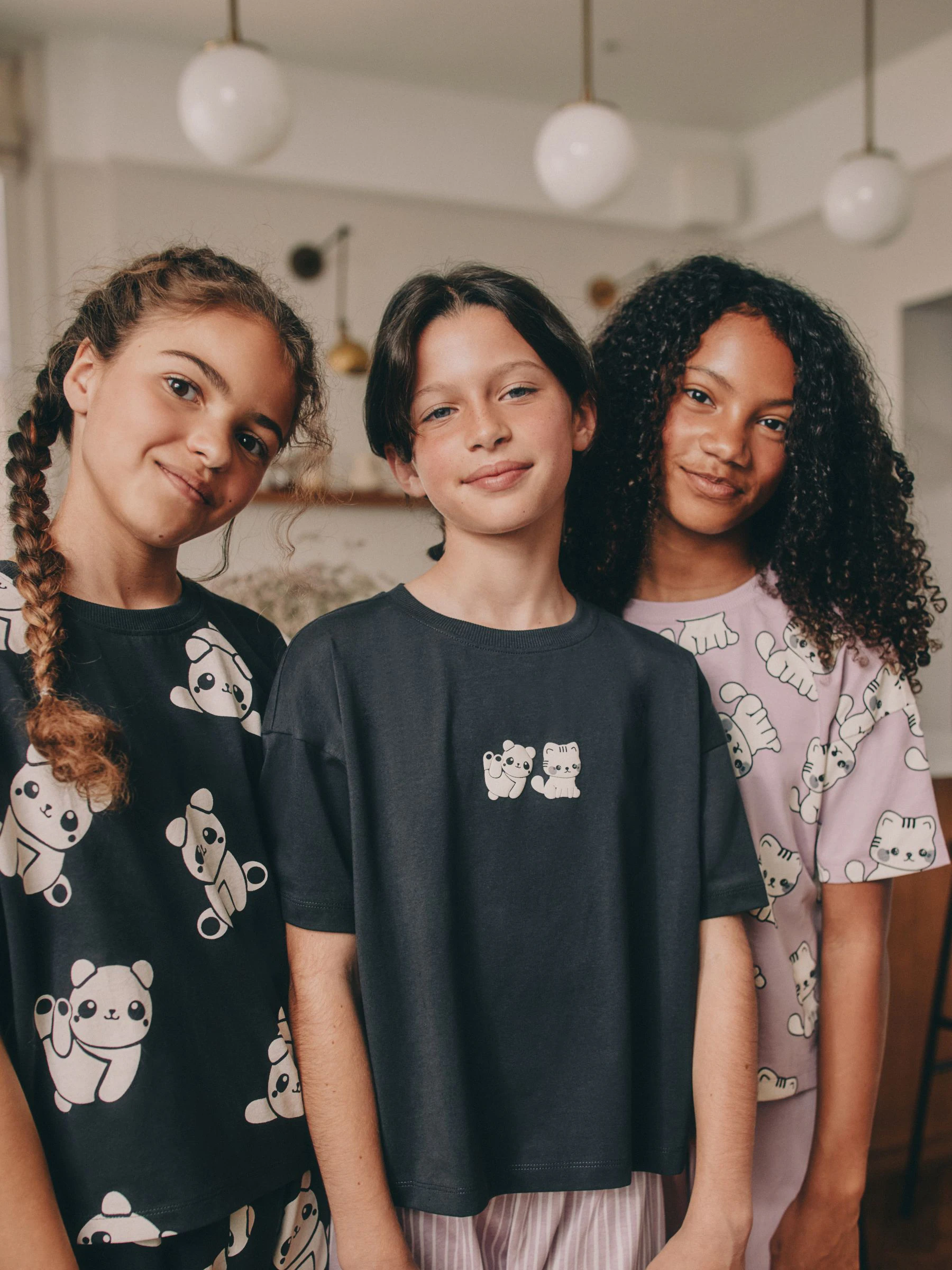 Zwart-wit pandaprint - Verpakking van 3 pyjama's met joggingbroek (3 - 16 jr)