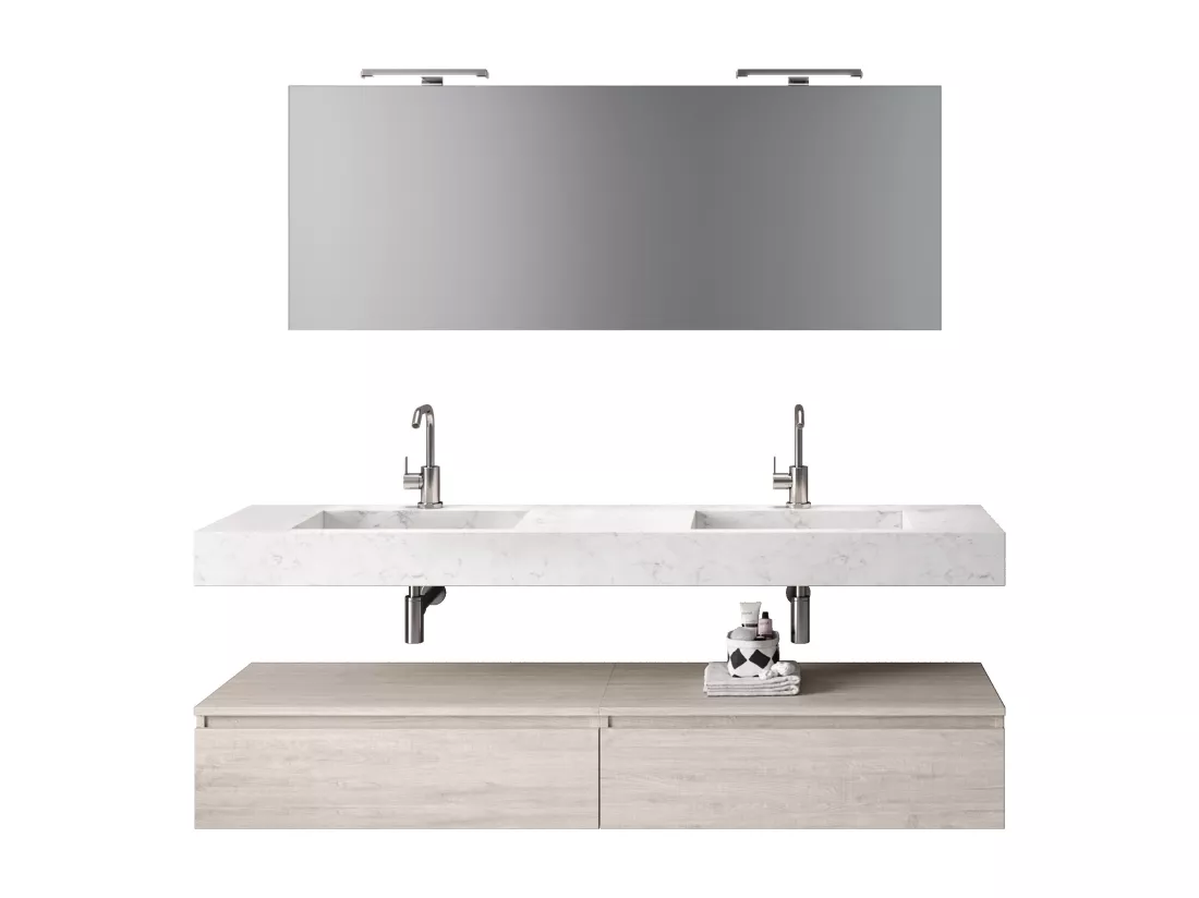 Ensemble de salle de bain 7 pièces ASTRA marbre carrara/sherwood naturel
