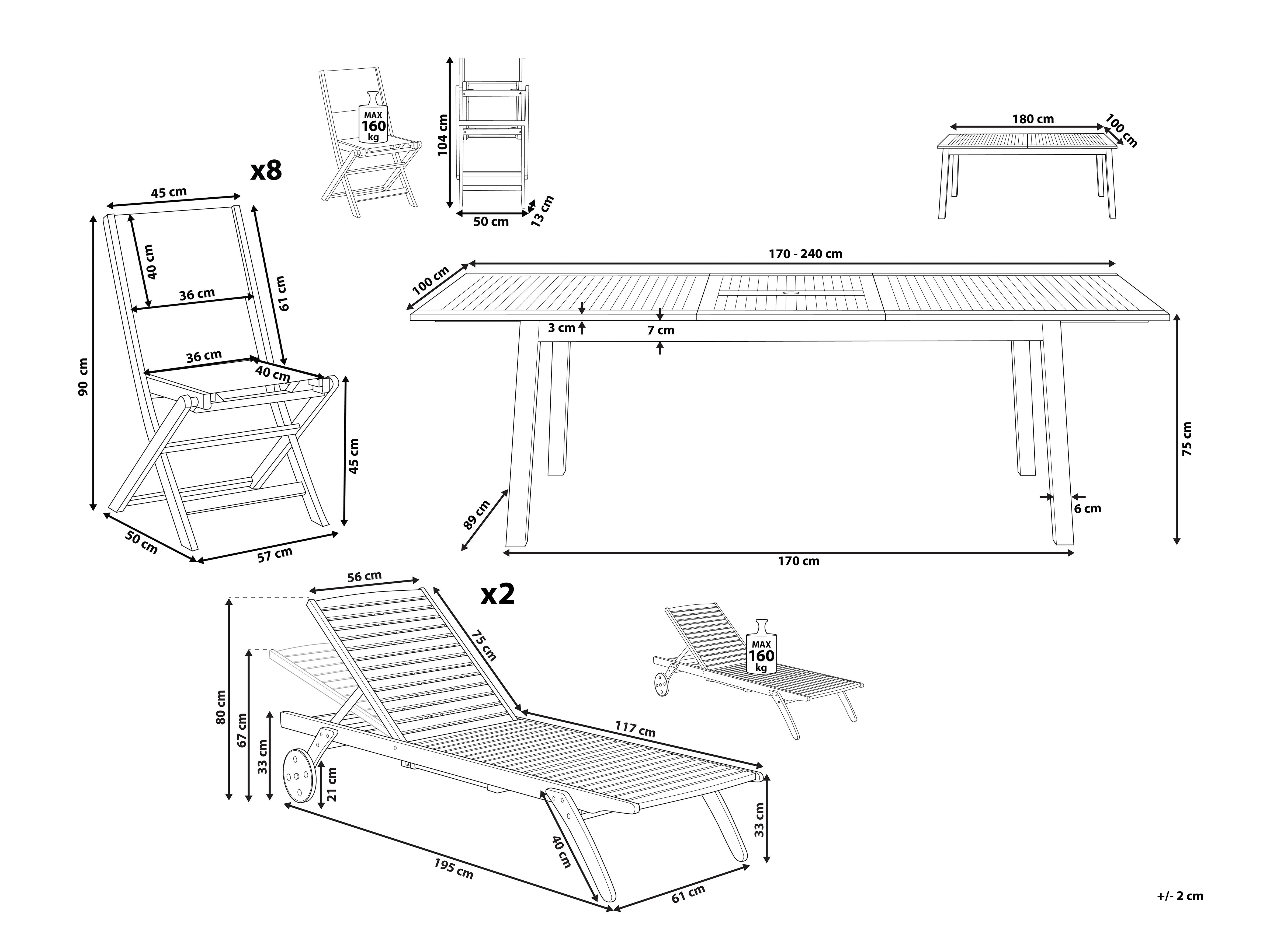 Tuinset met ligstoelen 8-zits CESANA Acaciahout Lichtbruin