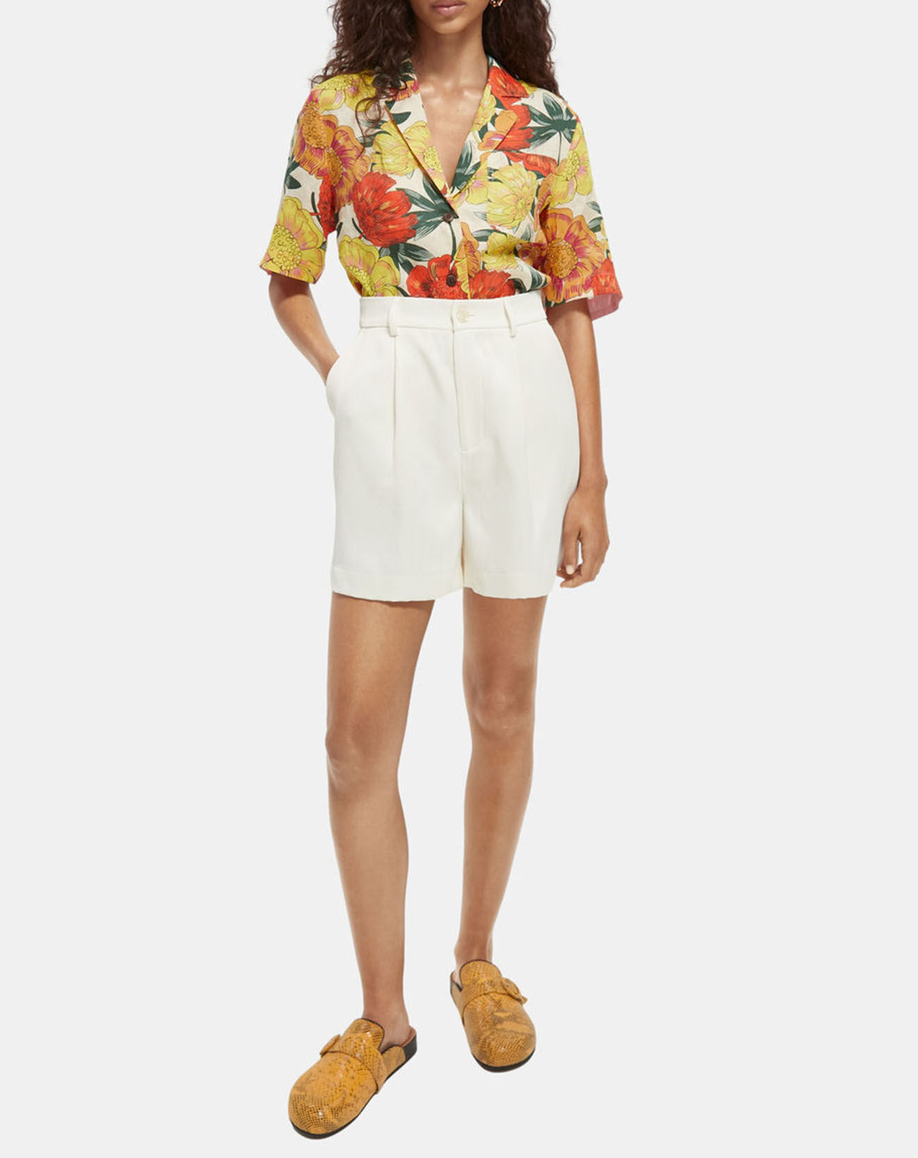 Scotch & Soda Chemise 100% Lin ample à imprimé Hawaïen multicolore