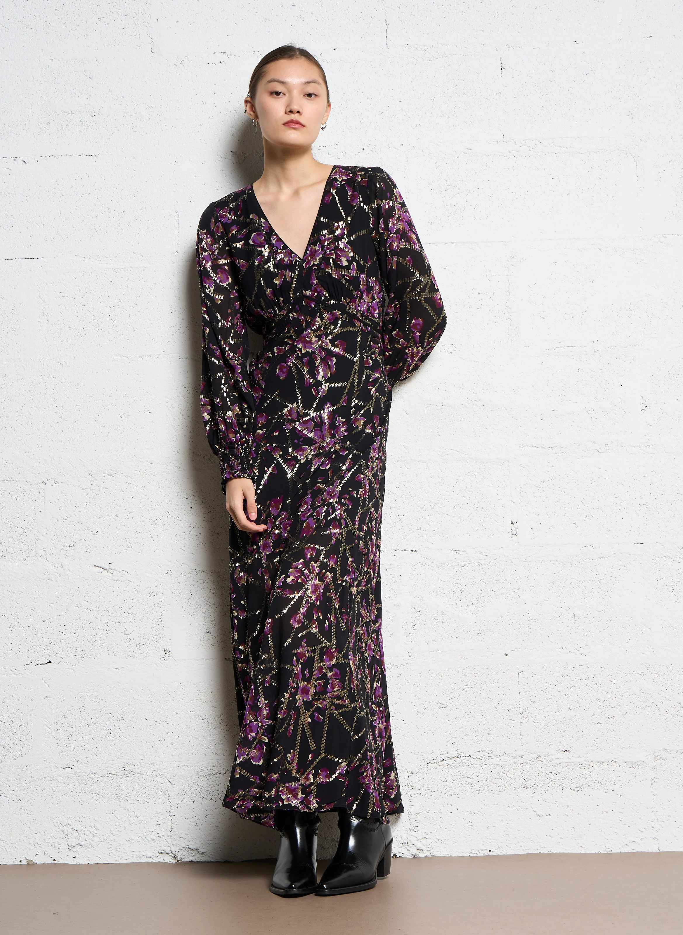 DESIR - Robe longue brodée imprimée| Noir