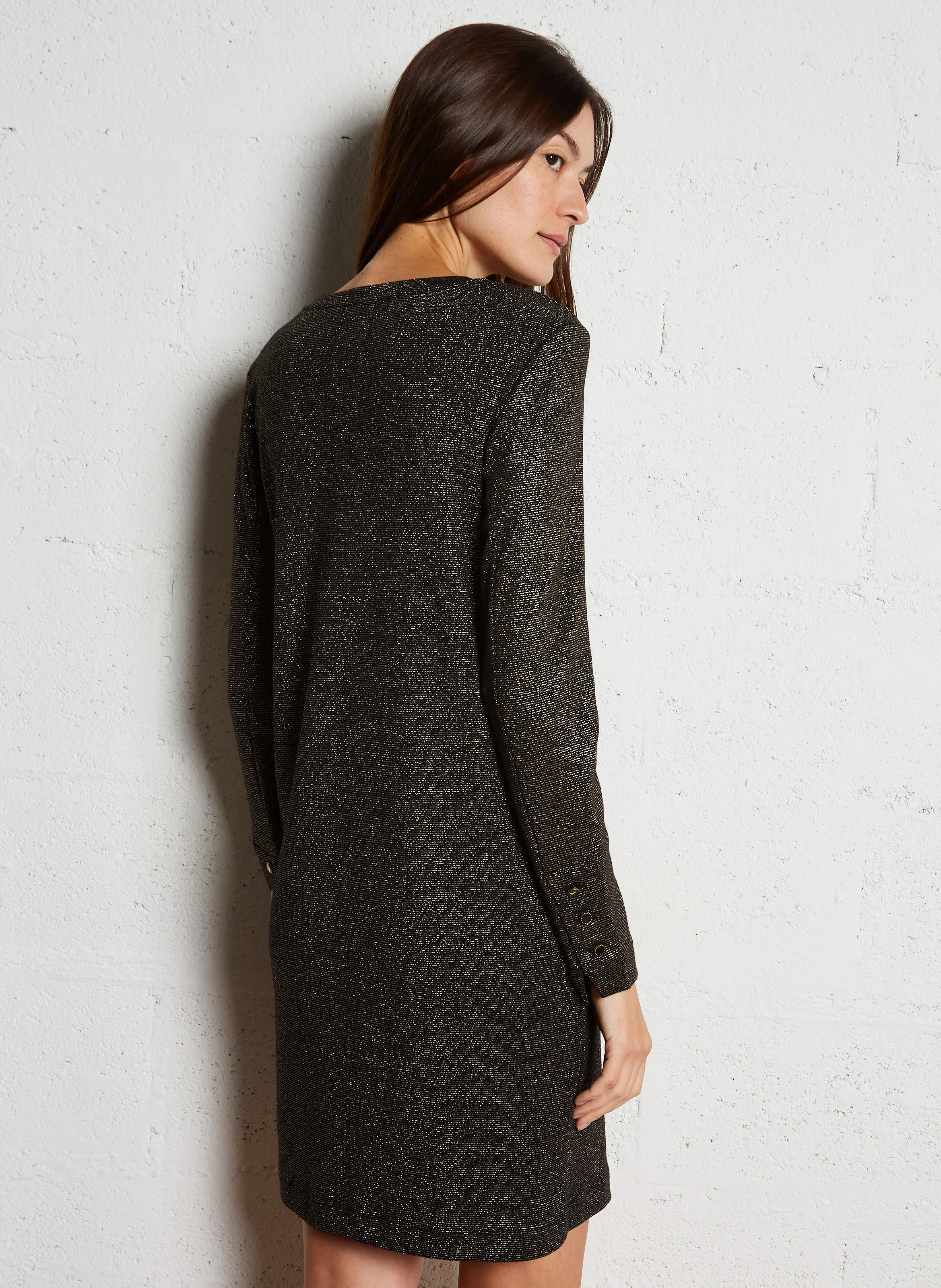 Robe courte col V en coton mélangé | Noir