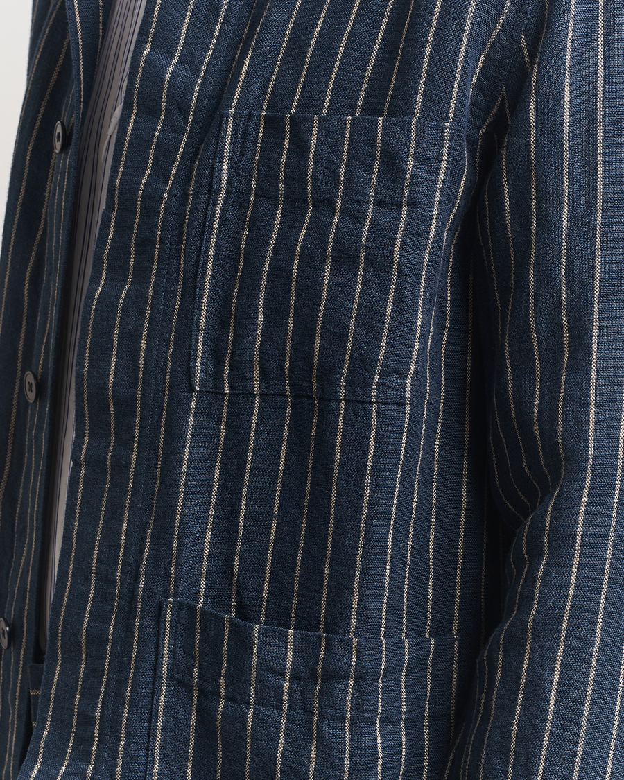NN07 Olav Linen Pinstriped Overshirt Navy Blue